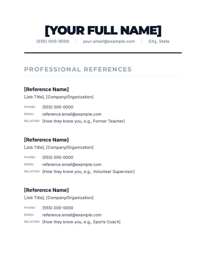 Professional Reference Template