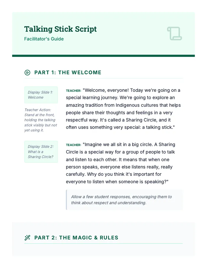 Talking Stick Facilitator Script