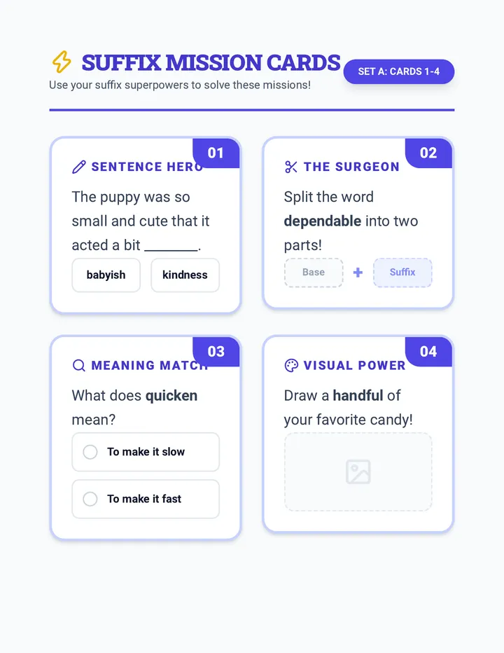 Suffix Mission Task Cards
