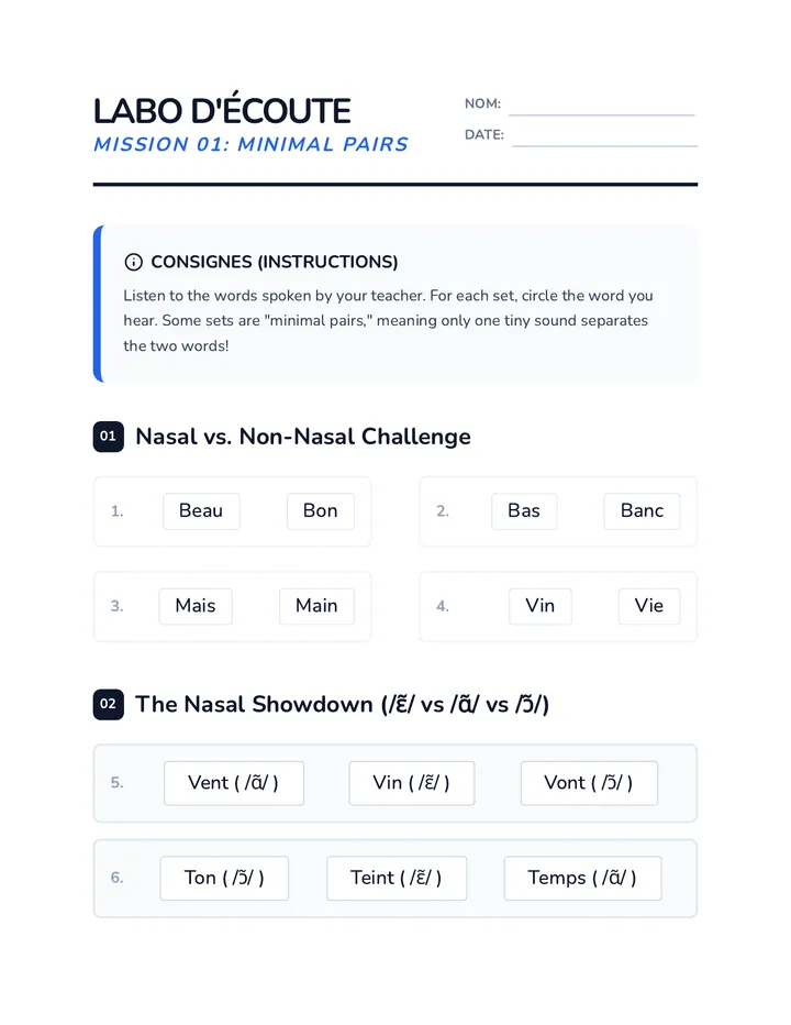Minimal Pair Challenge Worksheet