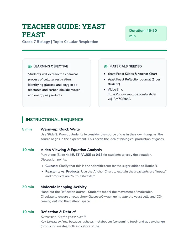 Yeast Feast Teacher Guide