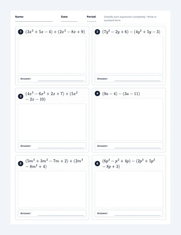 Polynomial Operations Worksheet