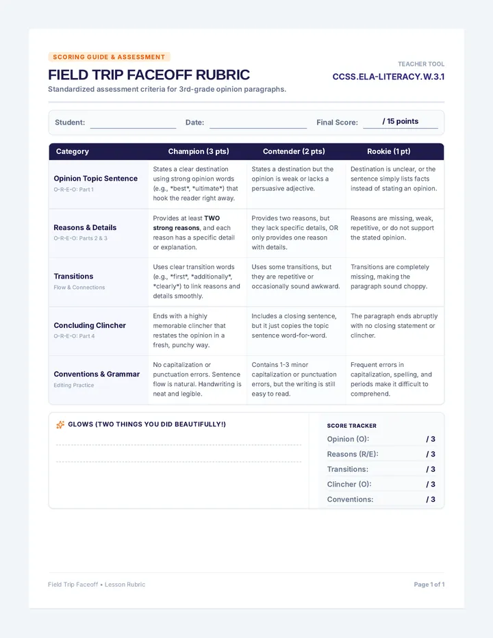 Field Trip Faceoff Rubric