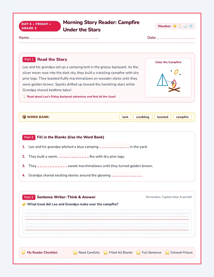 Friday Story Reader Worksheet