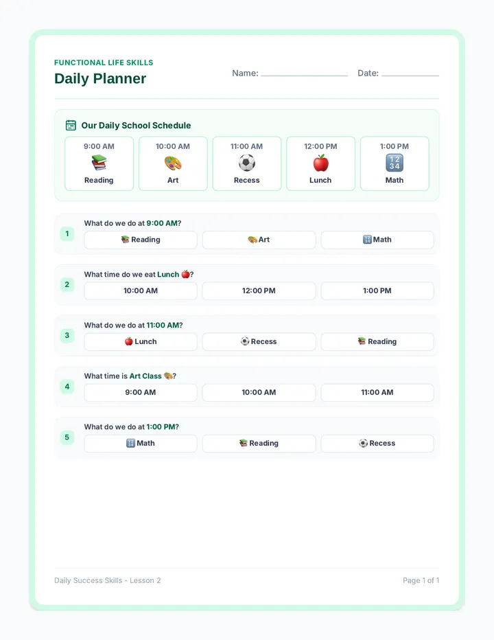 Daily Planner Worksheet