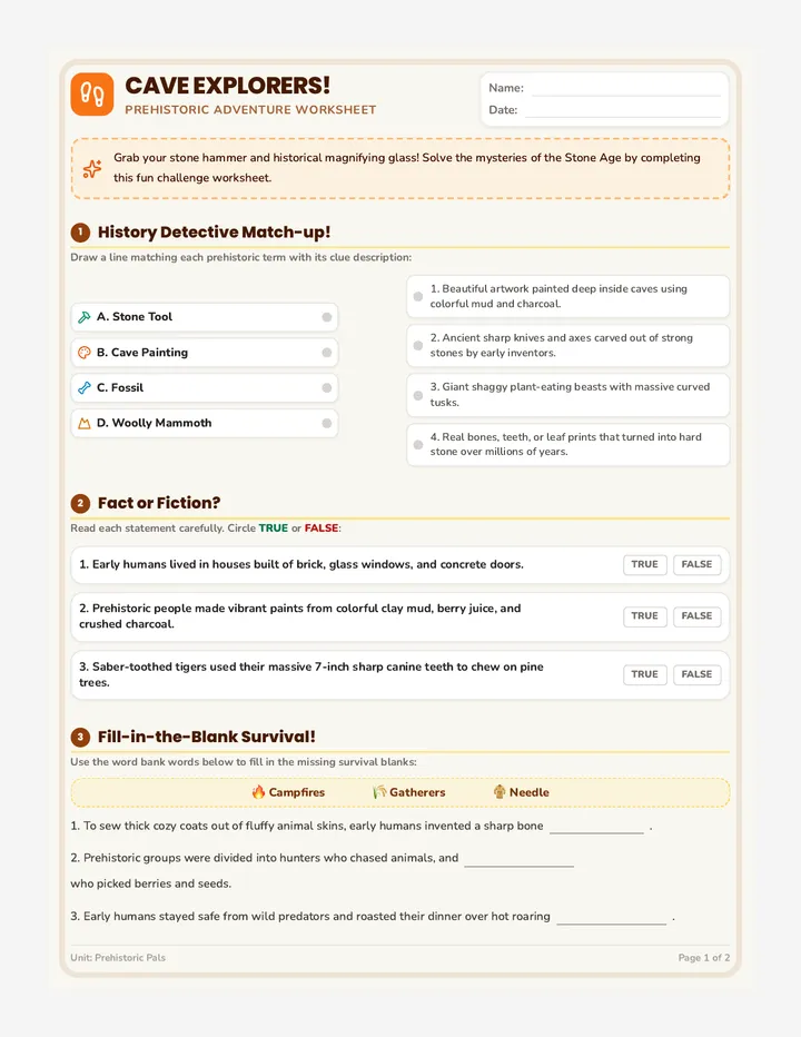 Cave Explorers Worksheet