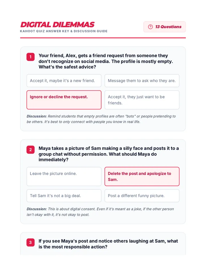 Digital Citizenship Quiz Key