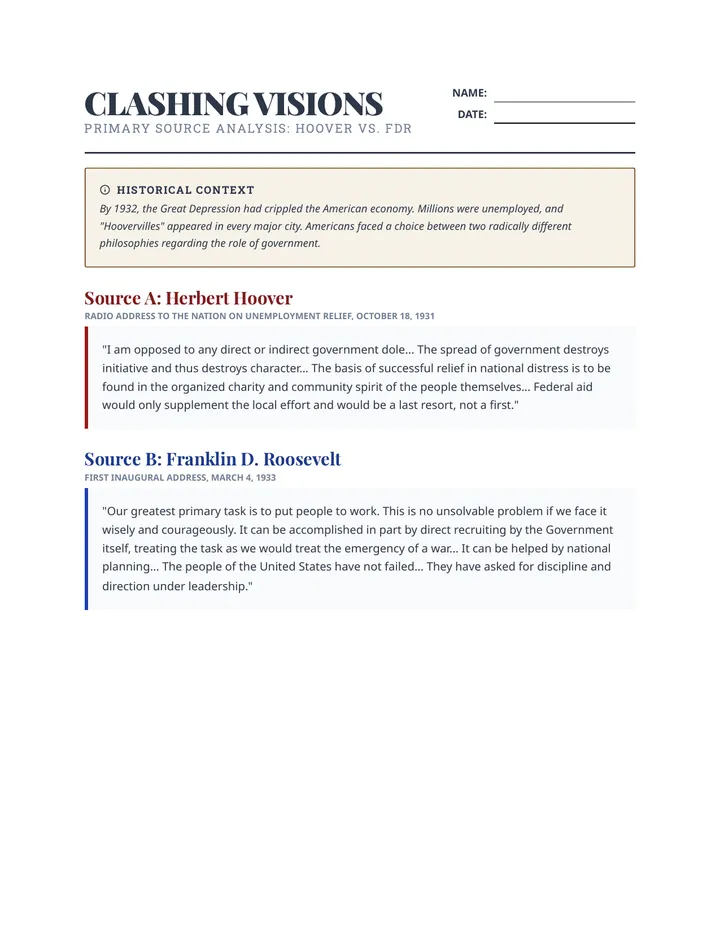 Clashing Visions Worksheet