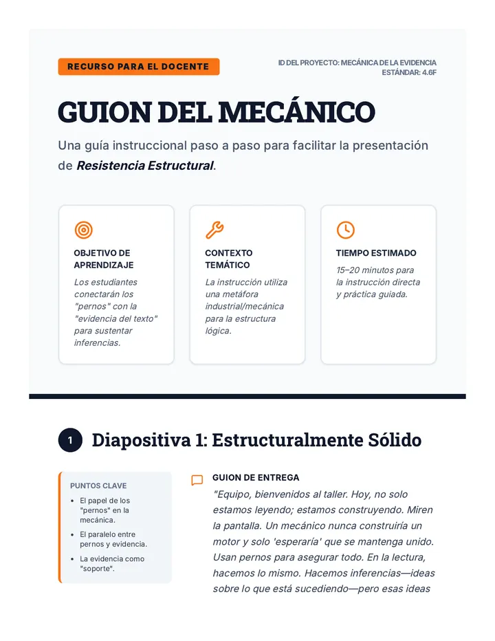 Mecánica de la Evidencia Guion Spanish