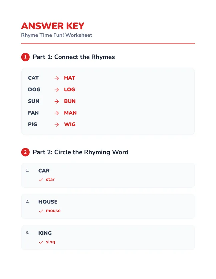 Rhyme Time Answer Key
