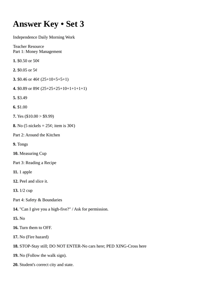Independence Daily Answer Key 3