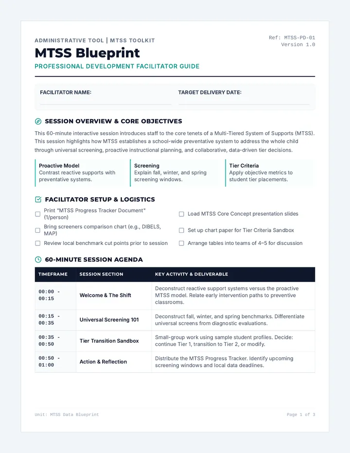 MTSS Blueprint Facilitator Guide