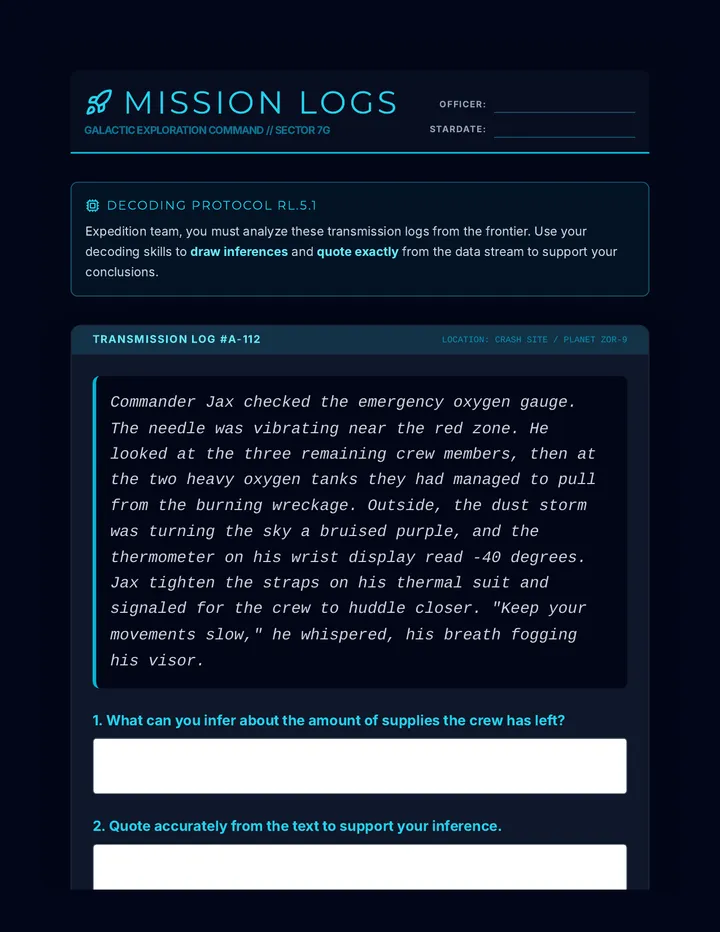 Mission Log Reading Passages
