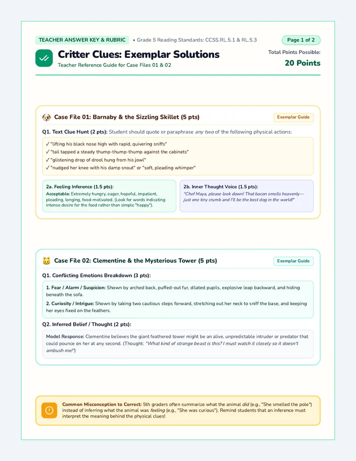 Critter Clues Answer Key