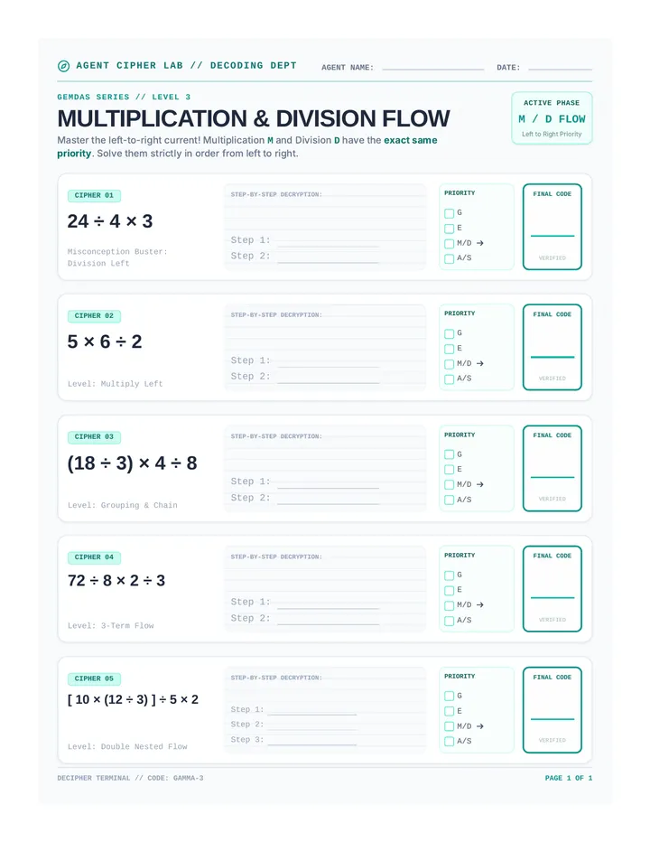 Multiplication Division Flow Worksheet