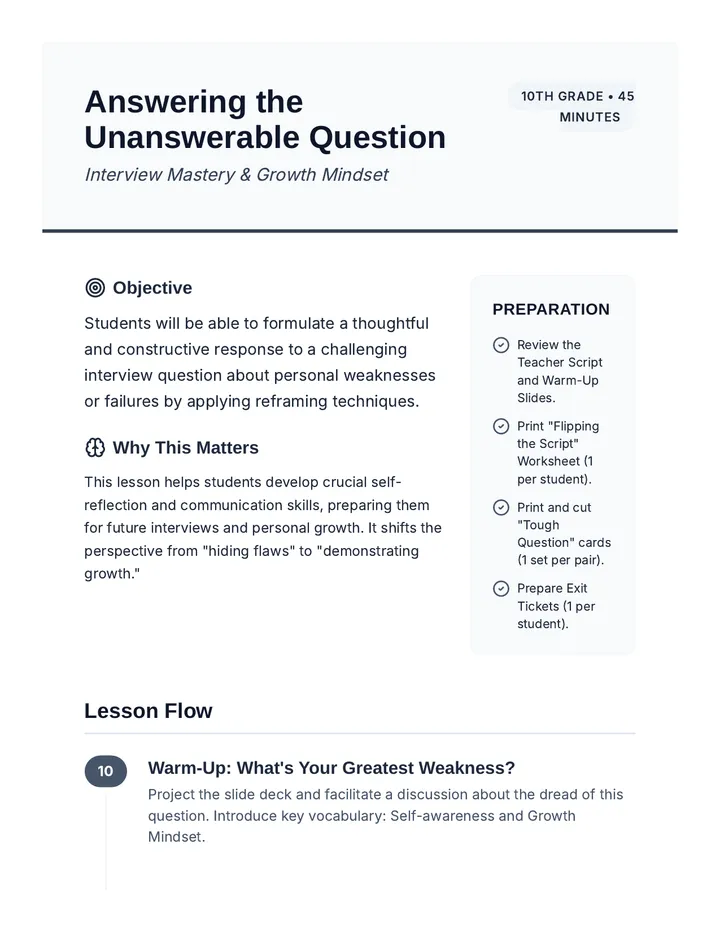 Answering Unanswerable Questions Lesson Plan