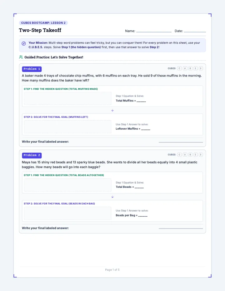 Two Step Takeoff Worksheet
