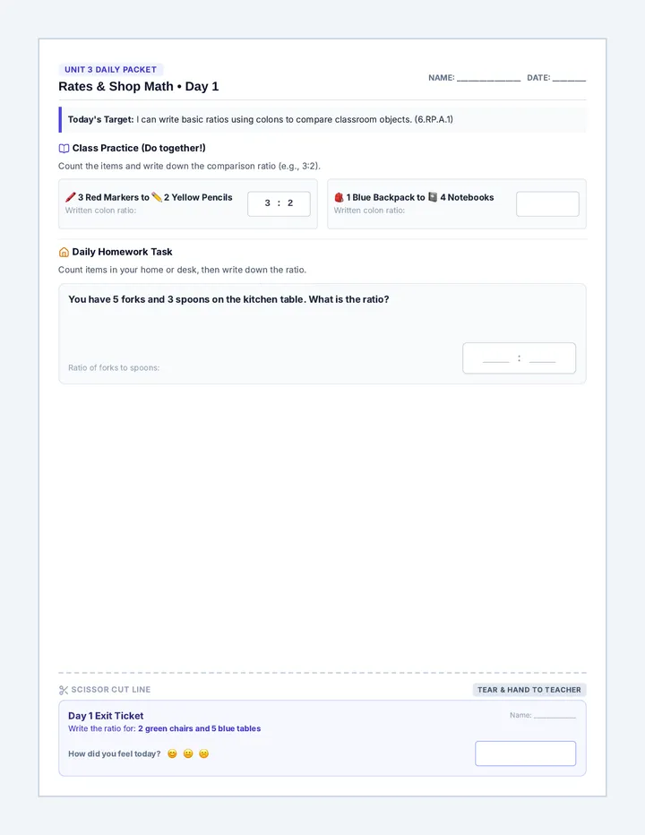 Ratios Sales Worksheet