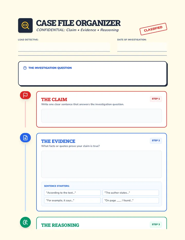 Case File Organizer Worksheet