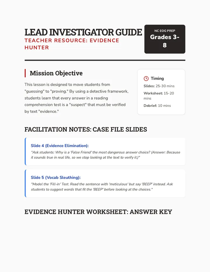 Evidence Hunter Teacher Guide