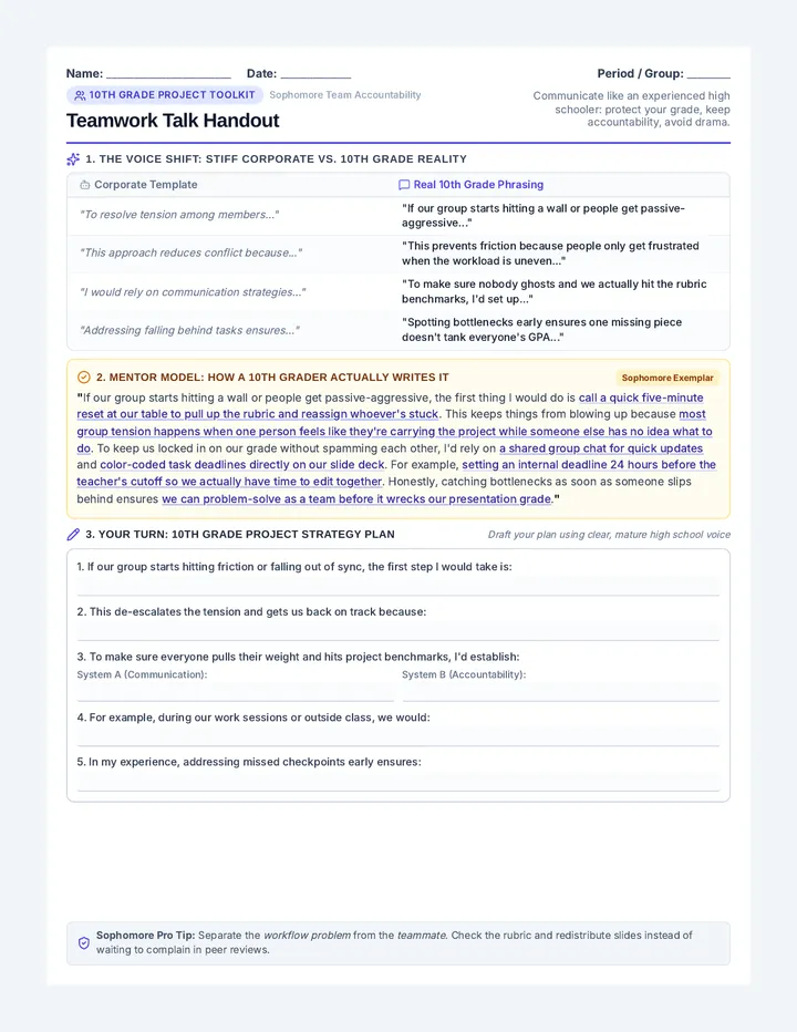 Teamwork Talk Handout