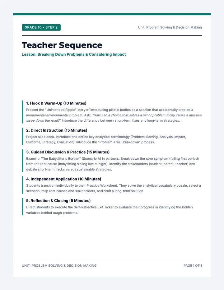 Grade 10 Teacher Sequence