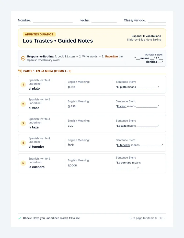 Kitchen Table Guided Notes