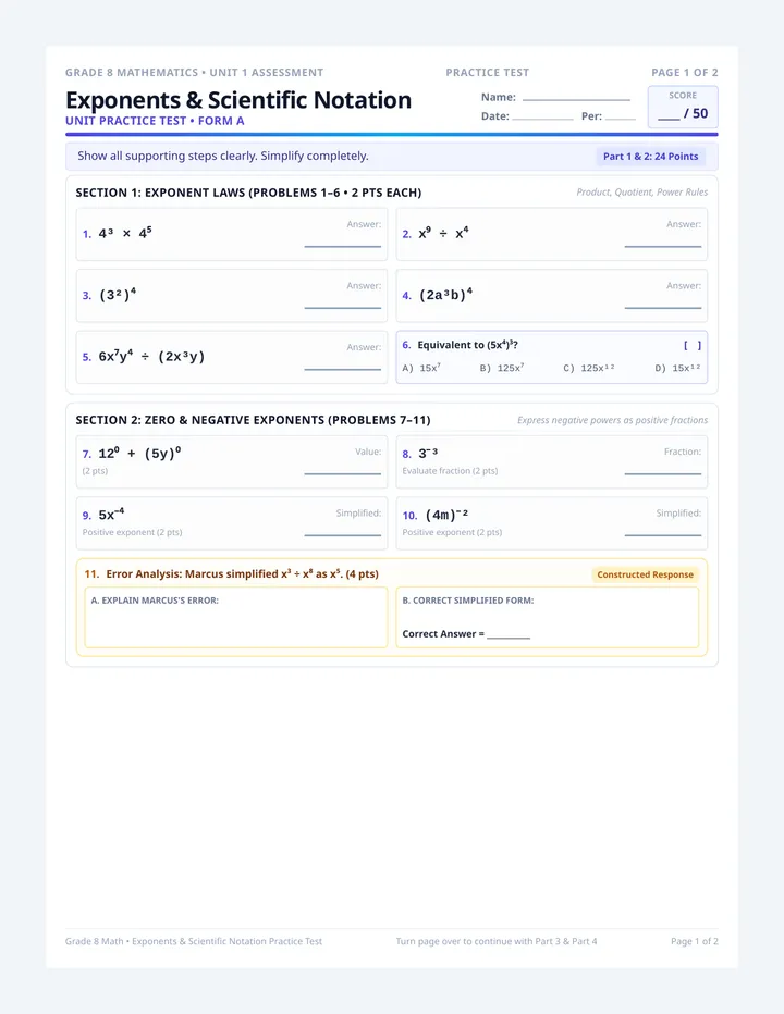Exponents Unit Practice Test