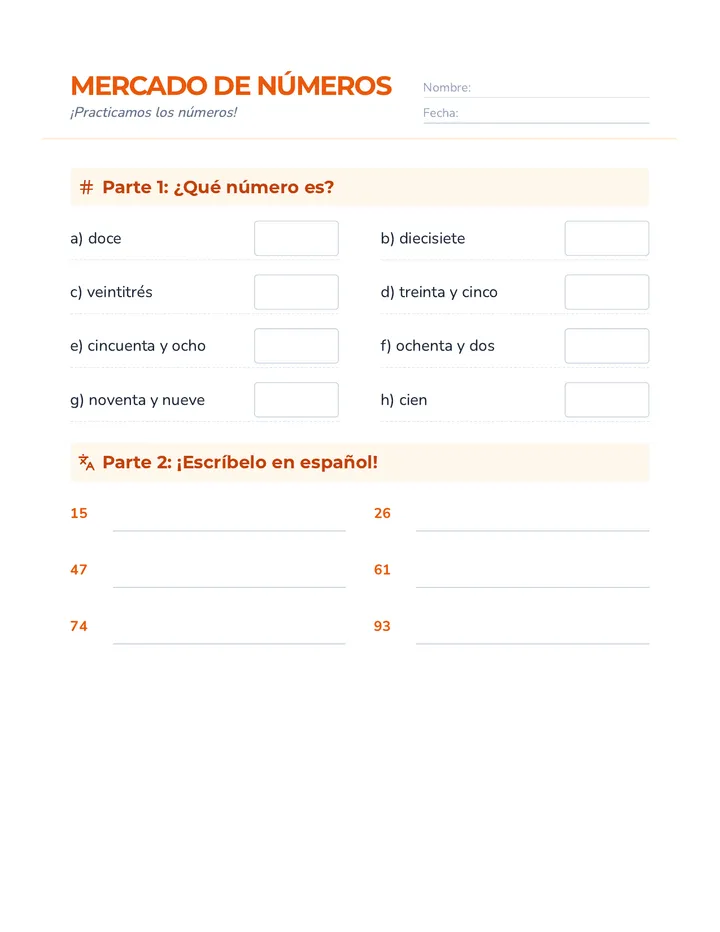 Number Market Practice Worksheet