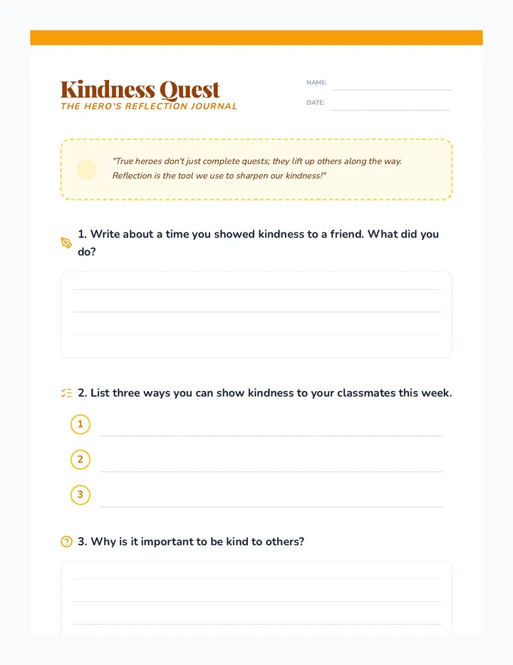 Kindness Reflection Worksheet