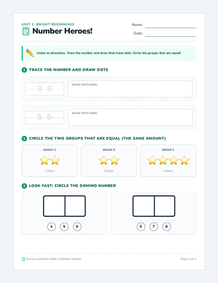 Number Heroes Worksheet