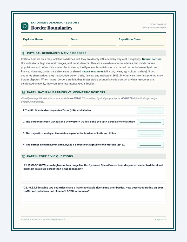 Border Boundaries Worksheet