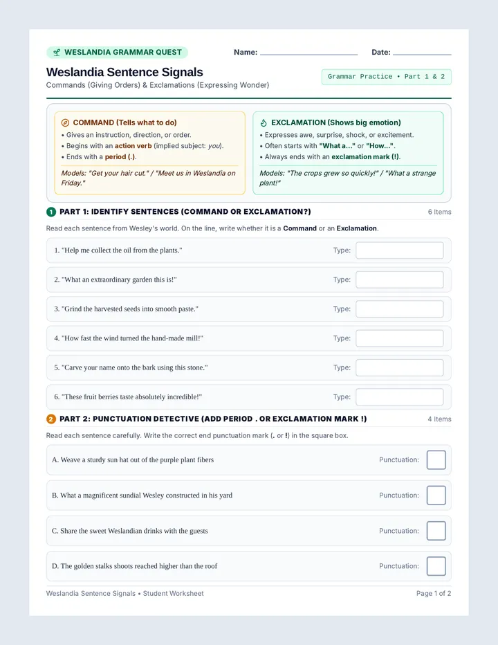 Sentence Signals Worksheet
