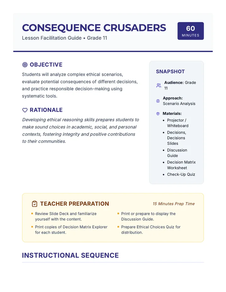 Consequence Crusaders Lesson Plan