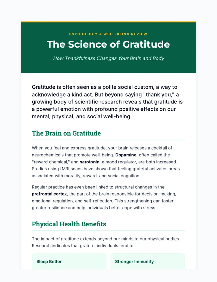 Gratitude Science Reading