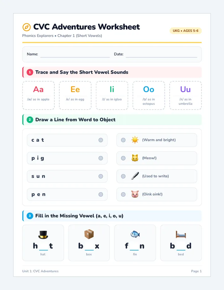 CVC Adventures Worksheet
