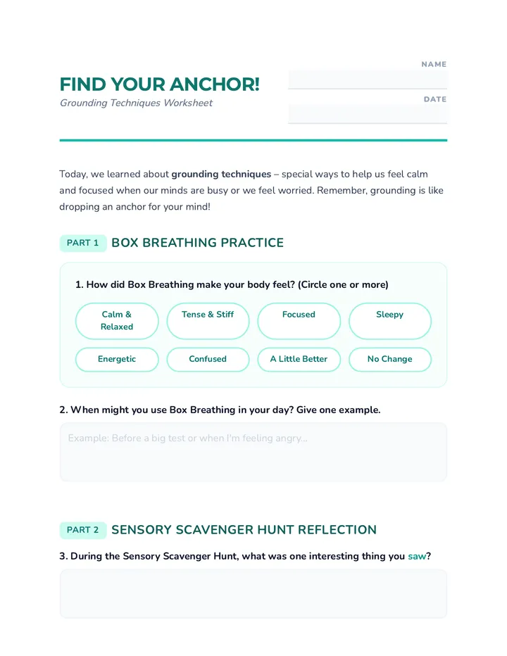 Grounding Techniques Worksheet