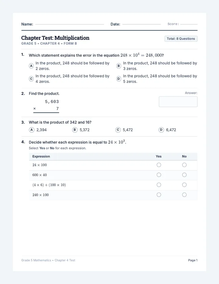 Multiplication Mastery Assessment