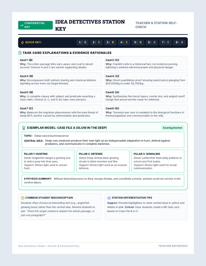 Idea Detectives Answer Key