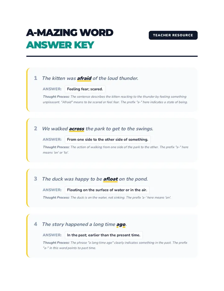 A-mazing Word Answer Key