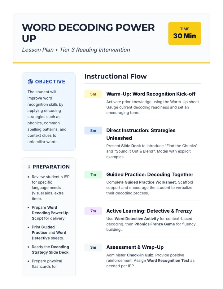 Word Decoding Power Up Lesson Plan