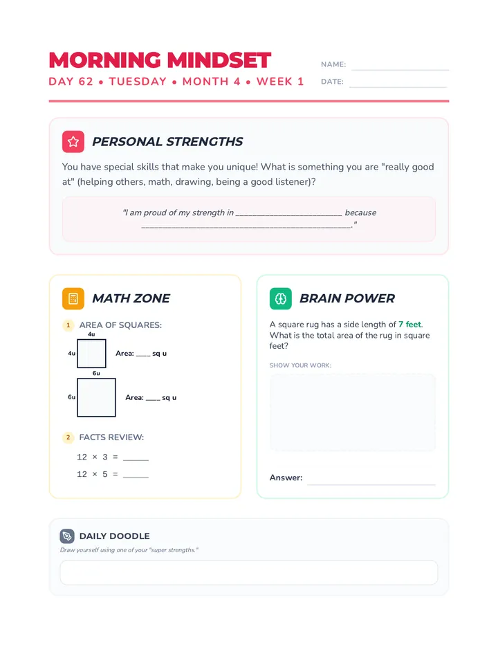 Tuesday Month 4 Week 1 Worksheet