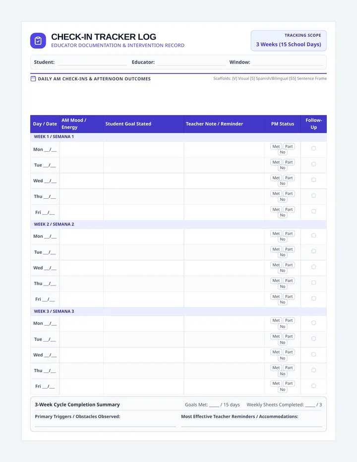 Check In Tracker Log