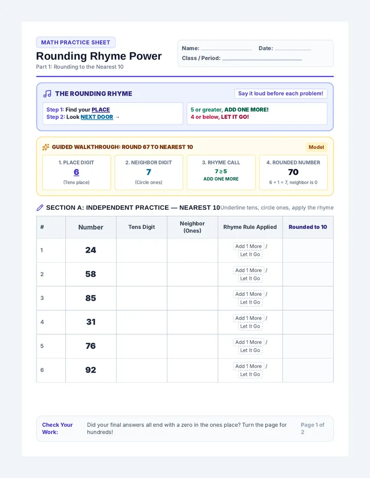Rounding Practice Worksheet