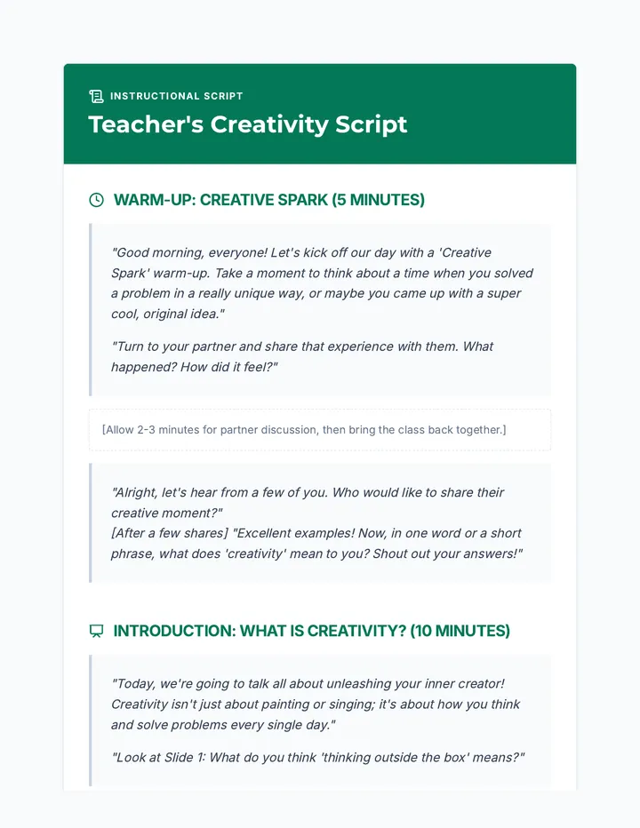 Teacher's Creativity Script