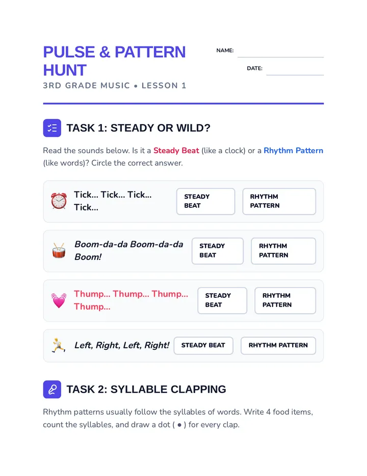 Pulse and Pattern Worksheet
