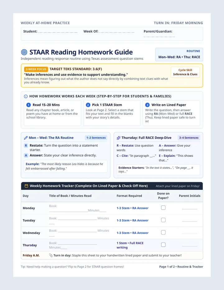 STAAR Stems Homework Guide
