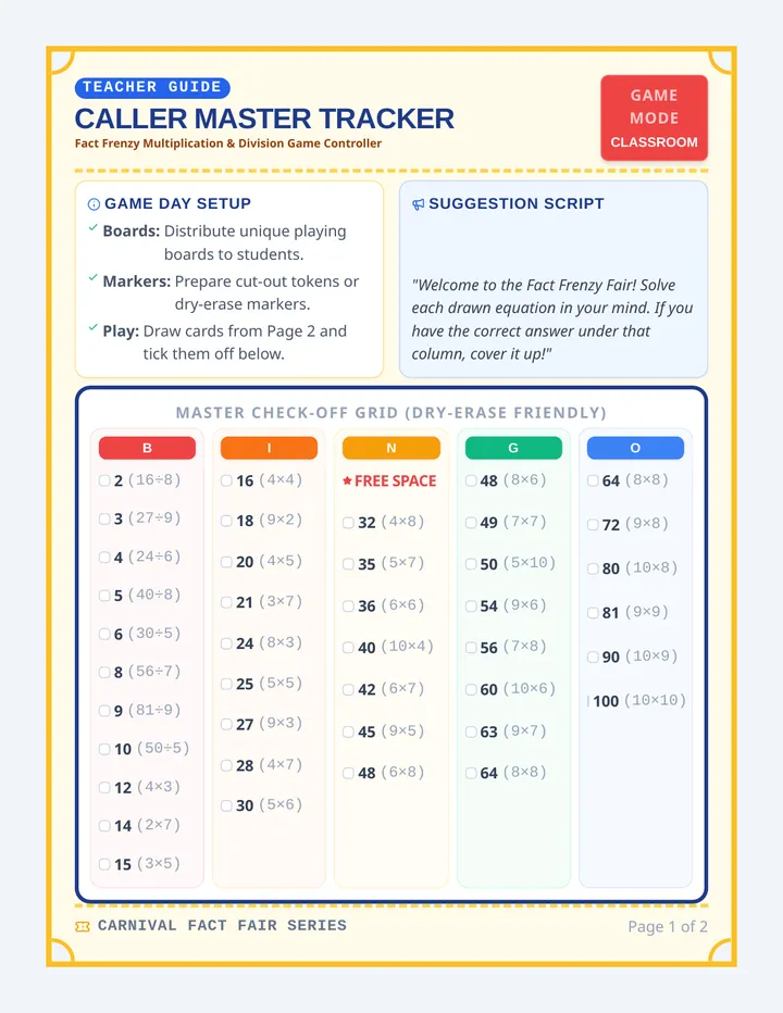 Fact Frenzy Caller Guide and Cards