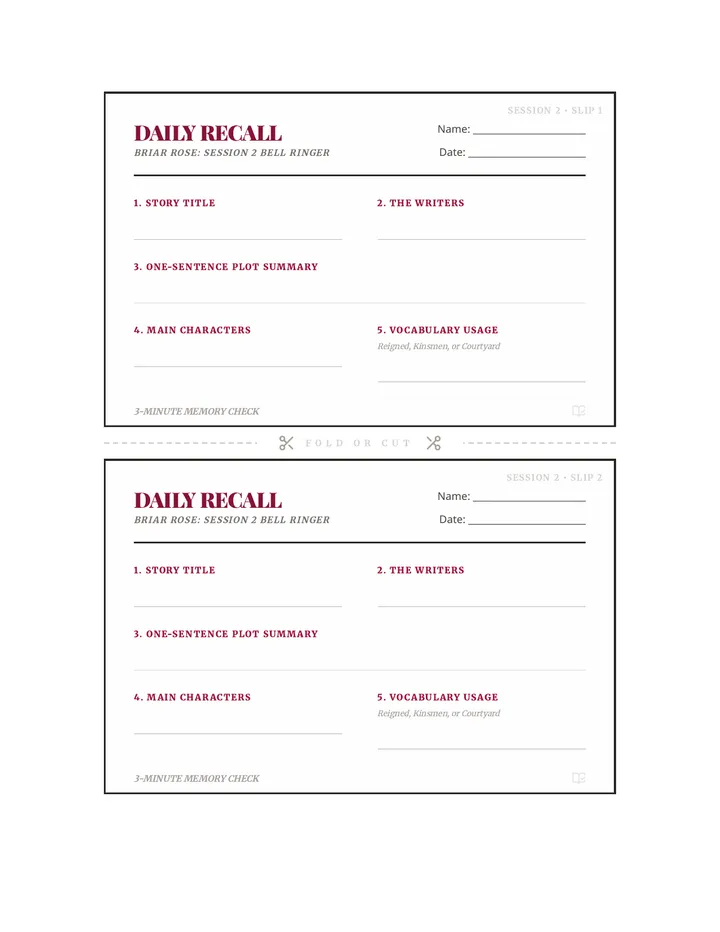 Briar Thorns Session 2 Recall Handout Finalized