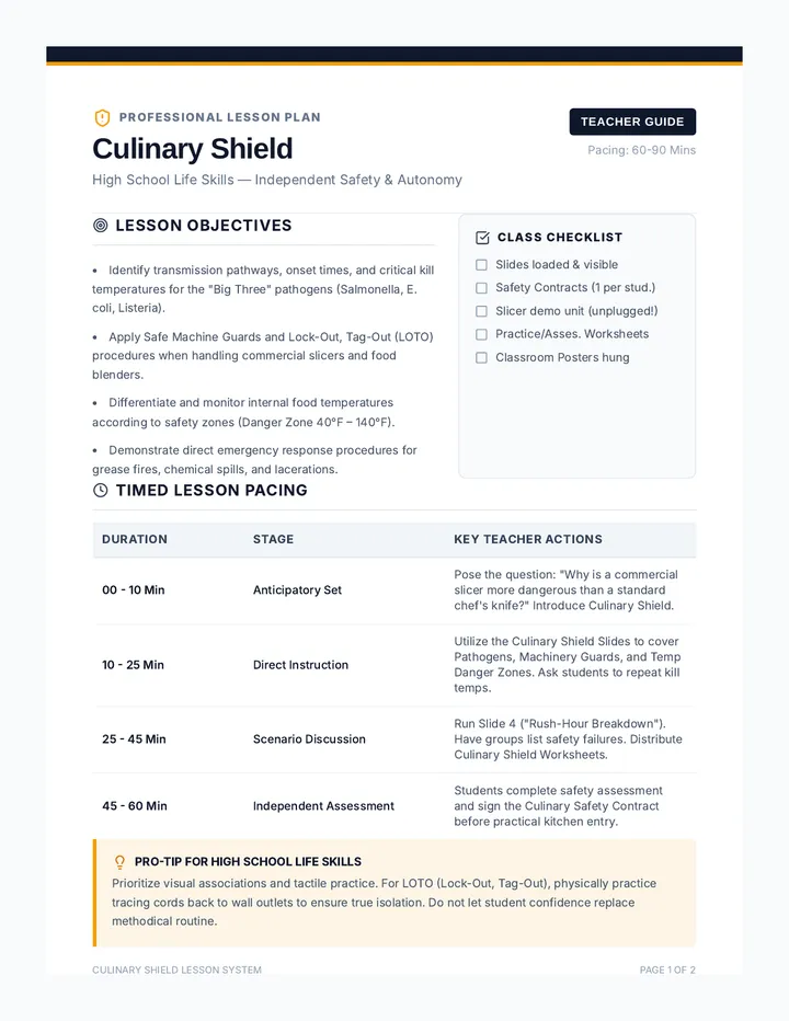 Culinary Shield Teacher Guide